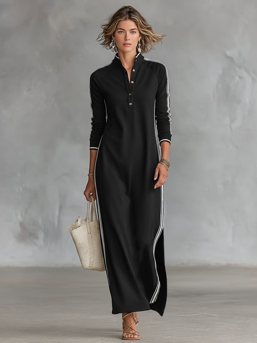 AMBRE | ROBE LONGUE EN SWEAT AVEC COL BOUTONNÉ