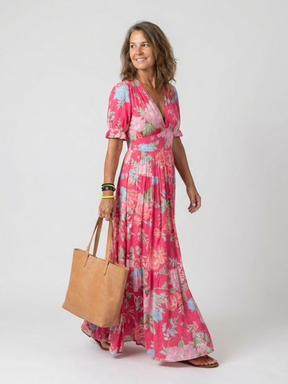 IONE - ROBE MIDI FLORALE À COL EN V