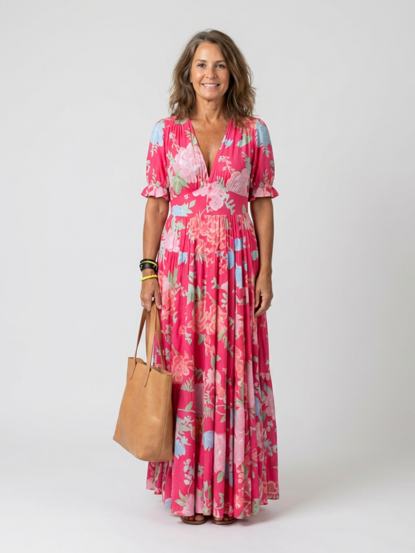 IONE - ROBE MIDI FLORALE À COL EN V