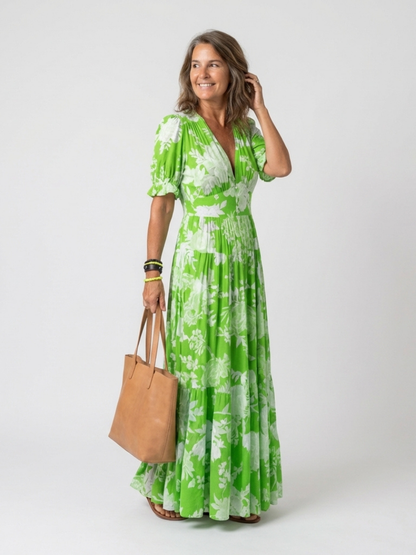 IONE - ROBE MIDI FLORALE À COL EN V