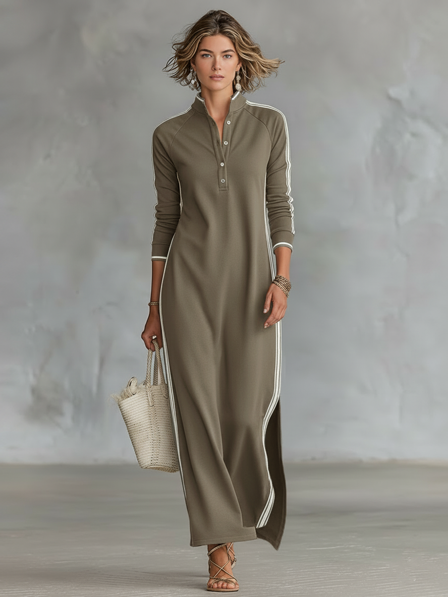 AMBRE | ROBE LONGUE EN SWEAT AVEC COL BOUTONNÉ