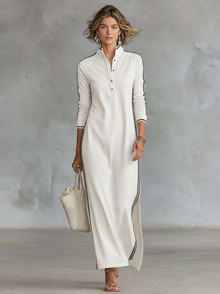 AMBRE | ROBE LONGUE EN SWEAT AVEC COL BOUTONNÉ