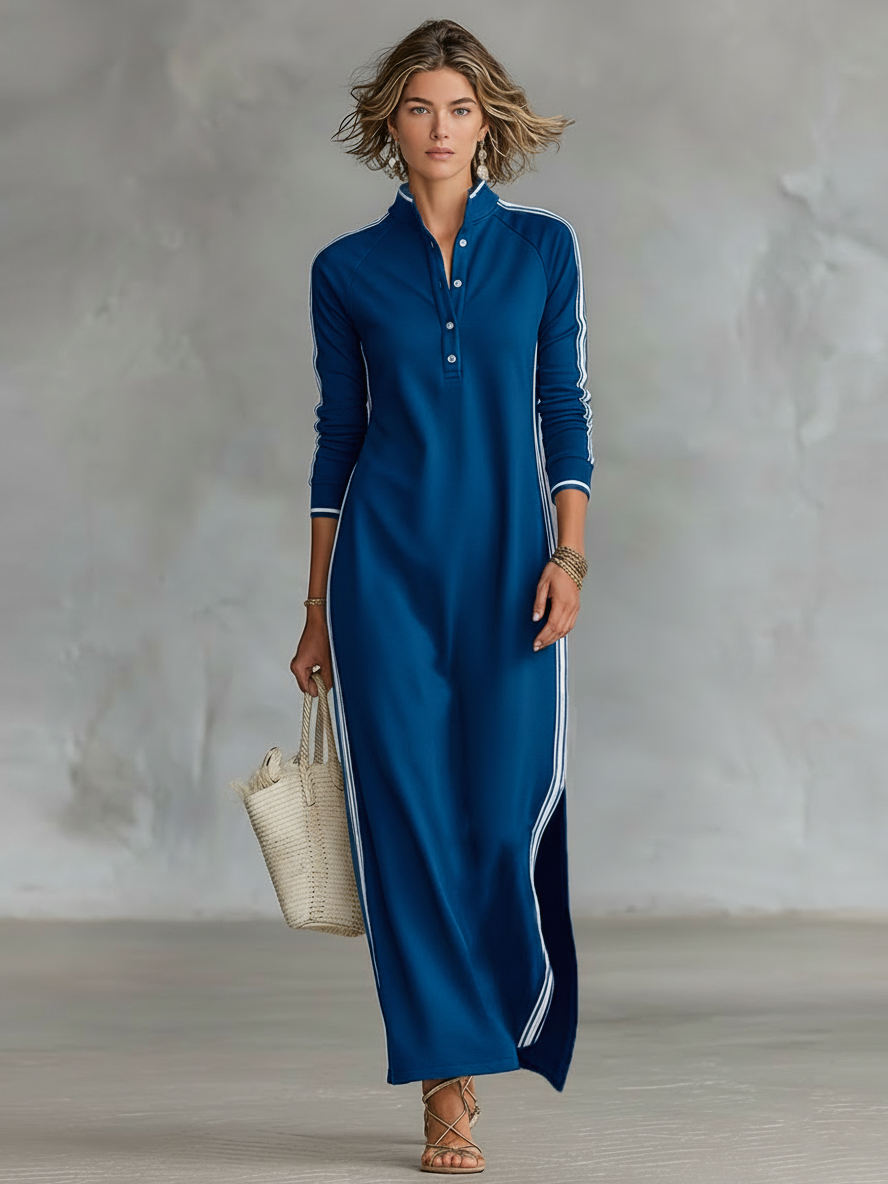 AMBRE | ROBE LONGUE EN SWEAT AVEC COL BOUTONNÉ