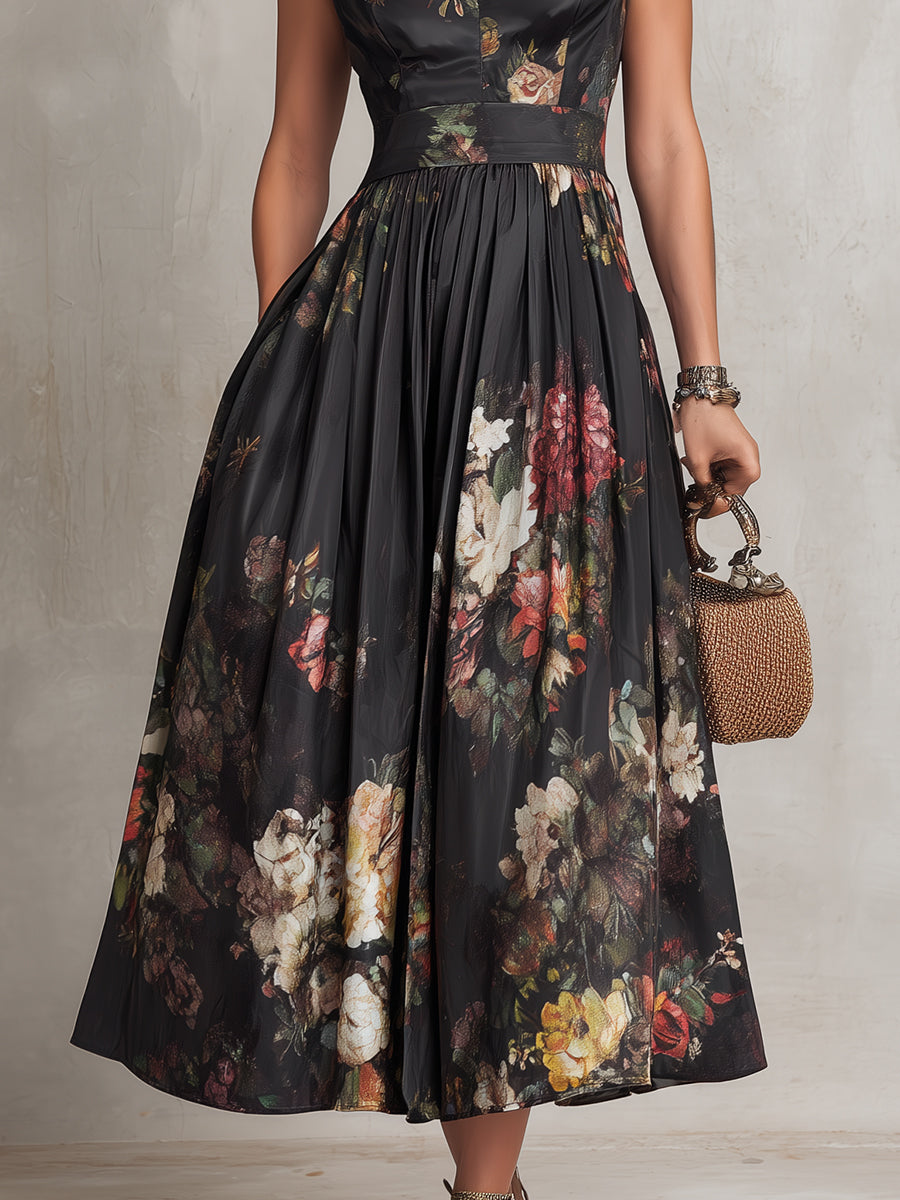 LORY | ROBE PLISSÉE EN SATIN À MOTIF FLORAL