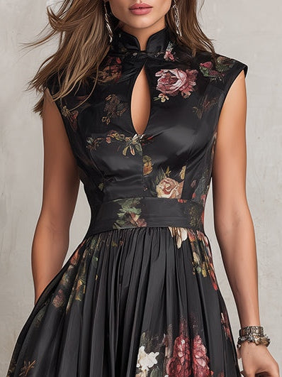 LORY | ROBE PLISSÉE EN SATIN À MOTIF FLORAL