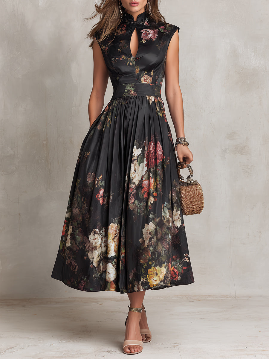 LORY | ROBE PLISSÉE EN SATIN À MOTIF FLORAL
