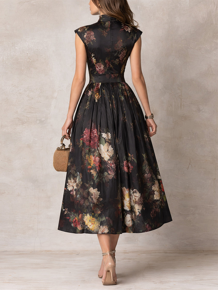 LORY | ROBE PLISSÉE EN SATIN À MOTIF FLORAL