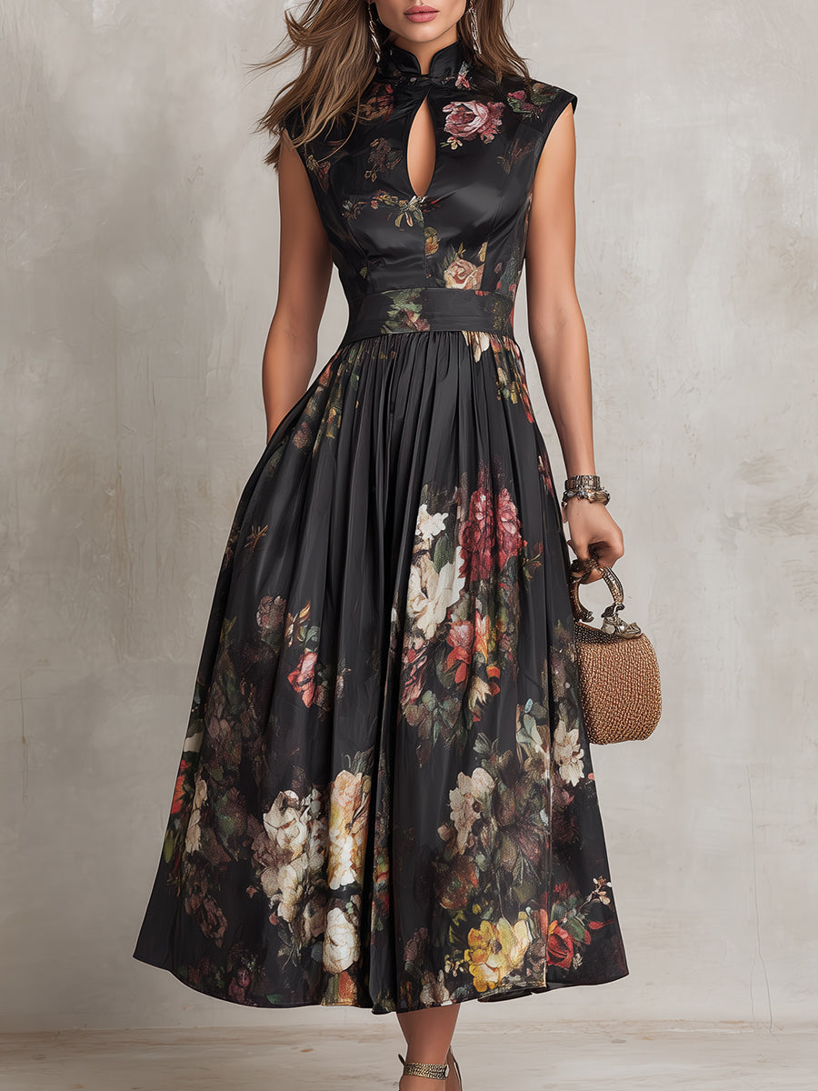 LORY | ROBE PLISSÉE EN SATIN À MOTIF FLORAL