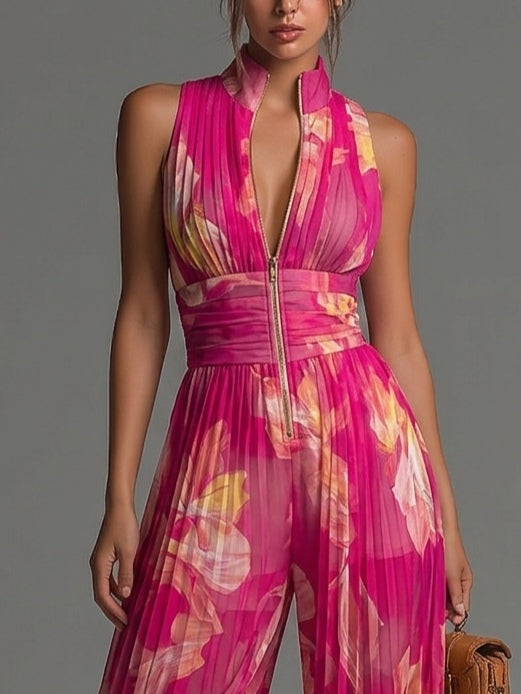 LAILA | FUCHSIA FLORAL PLISSIERTER JUMPSUIT