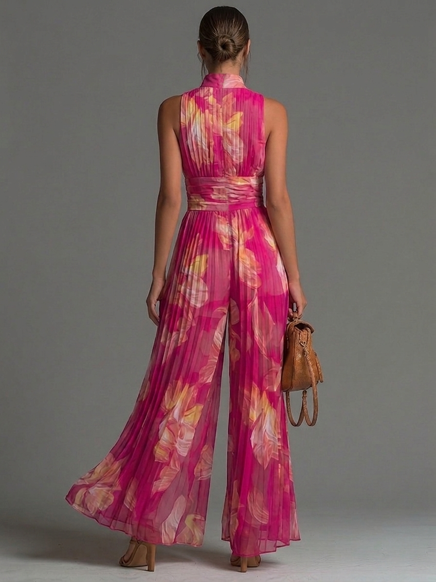 LAILA | FUCHSIA FLORAL PLISSIERTER JUMPSUIT