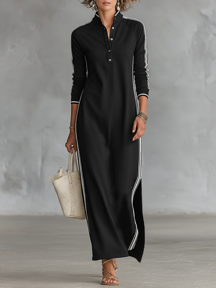 AMBRE | ROBE LONGUE EN SWEAT AVEC COL BOUTONNÉ
