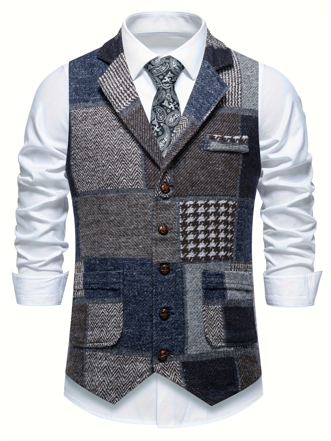 BERTRAND - GILET EN TWEED PATCHWORK À CHEVRONS